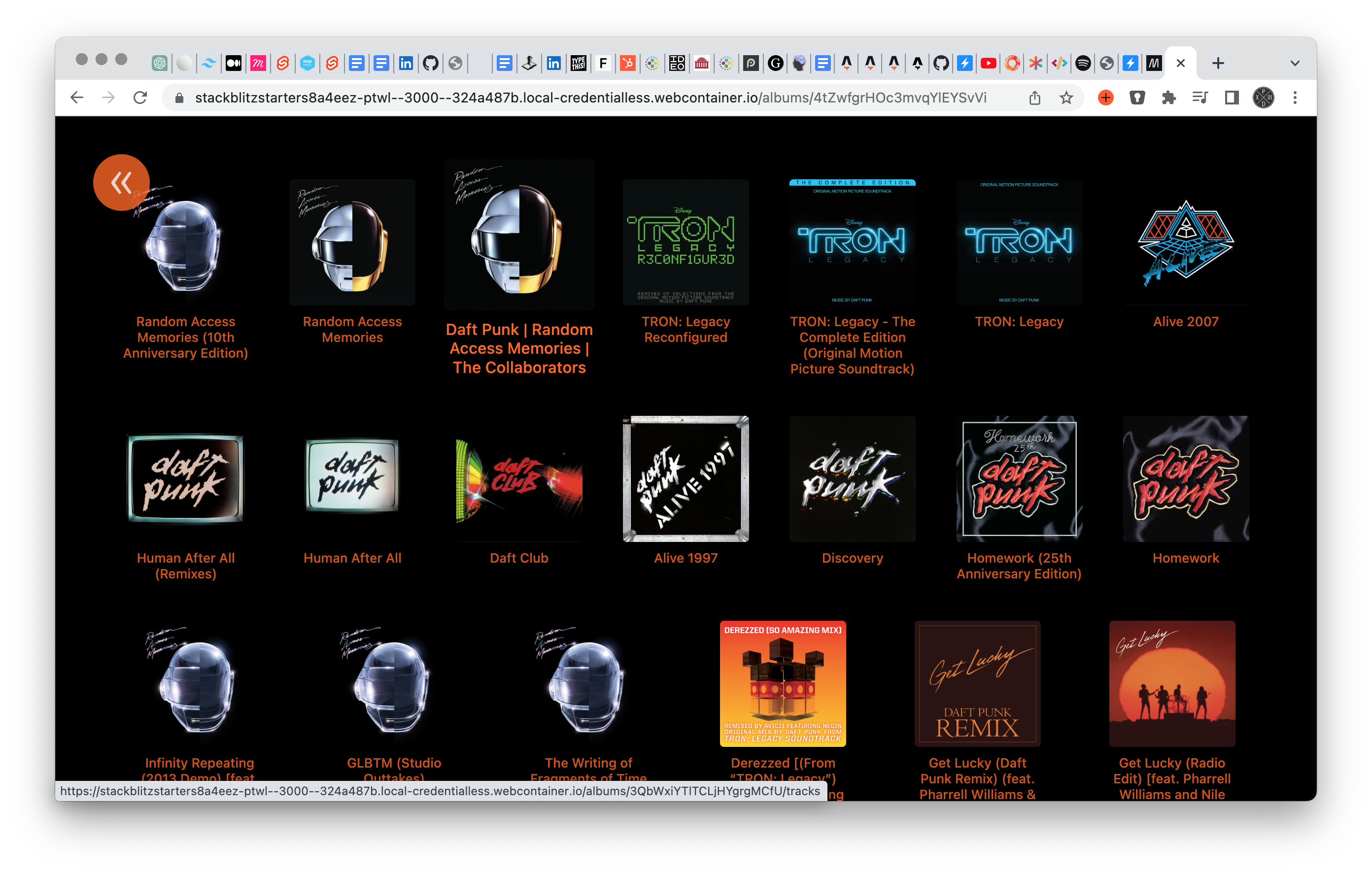 Browsing Daft Punk titles in my app